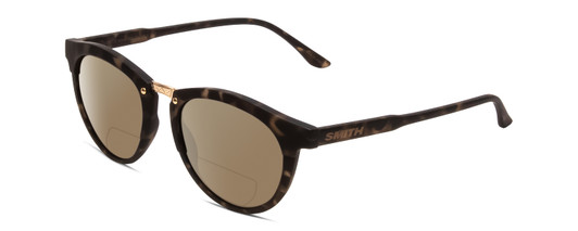 Profile View of Smith Optics Questa Designer Polarized Reading Sunglasses with Custom Cut Powered Amber Brown Lenses in Matte Ash Tortoise Brown Grey Ladies Round Full Rim Acetate 50 mm