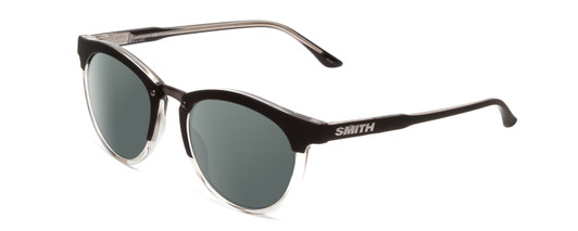 Profile View of Smith Optics Questa Designer Polarized Sunglasses with Custom Cut Smoke Grey Lenses in Matte Black Crystal Ladies Round Full Rim Acetate 50 mm