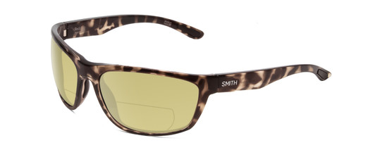 Profile View of Smith Optics Redding Designer Polarized Reading Sunglasses with Custom Cut Powered Sun Flower Yellow Lenses in Black Tortoise Unisex Wrap Full Rim Acetate 62 mm