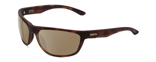 Profile View of Smith Optics Redding Designer Polarized Sunglasses with Custom Cut Amber Brown Lenses in Matte Tortoise Havana Gold Unisex Wrap Full Rim Acetate 62 mm