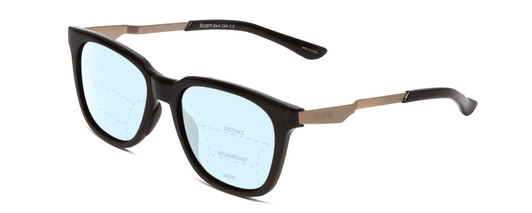 Profile View of Smith Optics Roam Designer Progressive Lens Blue Light Blocking Eyeglasses in Gloss Black Unisex Classic Full Rim Acetate 53 mm with Blue Light Zone functionality illustration laid over the lens