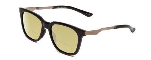 Profile View of Smith Optics Roam Designer Polarized Reading Sunglasses with Custom Cut Powered Sun Flower Yellow Lenses in Gloss Black Unisex Classic Full Rim Acetate 53 mm