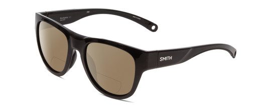 Profile View of Smith Optics Rockaway Designer Polarized Reading Sunglasses with Custom Cut Powered Amber Brown Lenses in Gloss Black Ladies Cateye Full Rim Acetate 52 mm