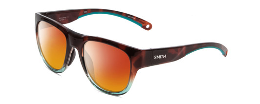 Profile View of Smith Optics Rockaway Designer Polarized Sunglasses with Custom Cut Red Mirror Lenses in Tortoise Havana Brown Gold Crystal Opal Fade Ladies Cateye Full Rim Acetate 52 mm