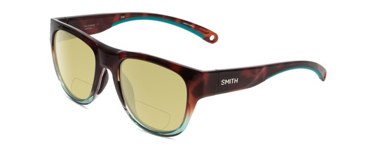 Profile View of Smith Optics Rockaway Designer Polarized Reading Sunglasses with Custom Cut Powered Sun Flower Yellow Lenses in Tortoise Havana Brown Gold Crystal Opal Fade Ladies Cateye Full Rim Acetate 52 mm