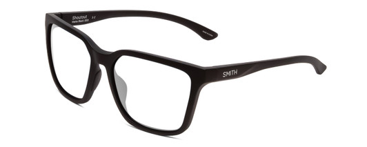 Profile View of Smith Optics Shoutout Designer Blue Light Blocking Eyeglasses in Matte Black Unisex Retro Full Rim Acetate 57 mm