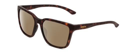 Profile View of Smith Optics Shoutout Designer Polarized Sunglasses with Custom Cut Amber Brown Lenses in Matte Tortoise Havana Brown Gold Unisex Retro Full Rim Acetate 57 mm