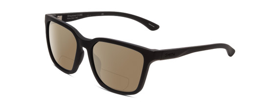 Profile View of Smith Optics Shoutout Core Designer Polarized Reading Sunglasses with Custom Cut Powered Amber Brown Lenses in Matte Black Unisex Retro Full Rim Acetate 57 mm