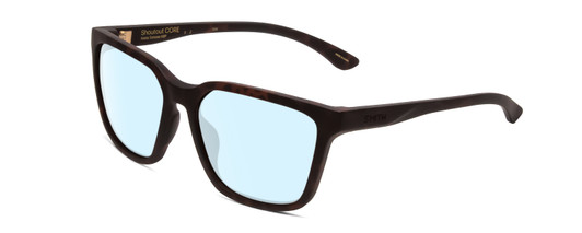 Profile View of Smith Optics Shoutout Core Designer Blue Light Blocking Eyeglasses in Matte Tortoise Havana Gold Unisex Retro Full Rim Acetate 57 mm