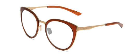 Profile View of Smith Optics Somerset Designer Reading Eye Glasses in Amber Ladies Cateye Full Rim Stainless Steel 53 mm
