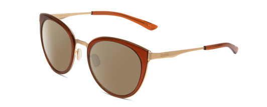 Profile View of Smith Optics Somerset Designer Polarized Sunglasses with Custom Cut Amber Brown Lenses in Amber Ladies Cateye Full Rim Stainless Steel 53 mm