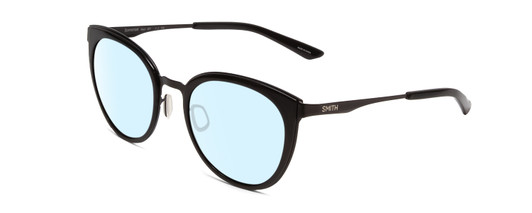 Profile View of Smith Optics Somerset Designer Progressive Lens Blue Light Blocking Eyeglasses in Gloss Black Ladies Cateye Full Rim Stainless Steel 53 mm