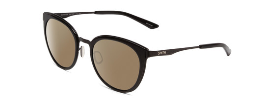 Profile View of Smith Optics Somerset Designer Polarized Sunglasses with Custom Cut Amber Brown Lenses in Gloss Black Ladies Cateye Full Rim Stainless Steel 53 mm