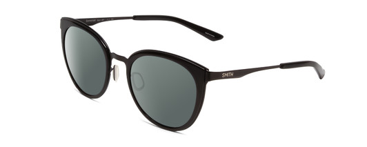 Profile View of Smith Optics Somerset Designer Polarized Sunglasses with Custom Cut Smoke Grey Lenses in Gloss Black Ladies Cateye Full Rim Stainless Steel 53 mm