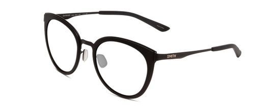 Profile View of Smith Optics Somerset Designer Single Vision Prescription Rx Eyeglasses in Matte Black Ladies Cateye Full Rim Stainless Steel 53 mm