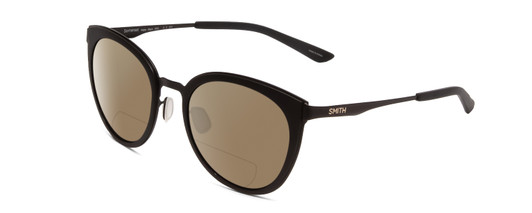 Profile View of Smith Optics Somerset Designer Polarized Reading Sunglasses with Custom Cut Powered Amber Brown Lenses in Matte Black Ladies Cateye Full Rim Stainless Steel 53 mm