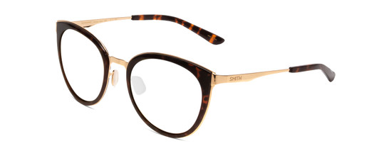 Profile View of Smith Optics Somerset Designer Progressive Lens Blue Light Blocking Eyeglasses in Tortoise Rose Ladies Cateye Full Rim Stainless Steel 53 mm with Blue Light Zone functionality illustration laid over the lens