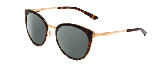Profile View of Smith Optics Somerset Designer Polarized Reading Sunglasses with Custom Cut Powered Smoke Grey Lenses in Tortoise Rose Ladies Cateye Full Rim Stainless Steel 53 mm