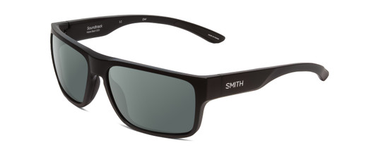 Profile View of Smith Optics Soundtrack Designer Polarized Sunglasses with Custom Cut Smoke Grey Lenses in Matte Black Unisex Rectangle Full Rim Acetate 61 mm