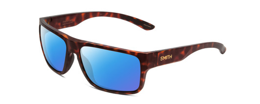 Profile View of Smith Optics Soundtrack Designer Polarized Sunglasses with Custom Cut Blue Mirror Lenses in Matte Tortoise Havana Gold Unisex Rectangle Full Rim Acetate 61 mm