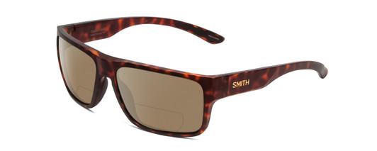Profile View of Smith Optics Soundtrack Designer Polarized Reading Sunglasses with Custom Cut Powered Amber Brown Lenses in Matte Tortoise Havana Gold Unisex Rectangle Full Rim Acetate 61 mm