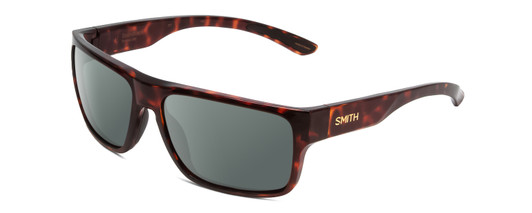 Profile View of Smith Optics Soundtrack Designer Polarized Sunglasses with Custom Cut Smoke Grey Lenses in Tortoise Havana Gold Unisex Rectangle Full Rim Acetate 61 mm
