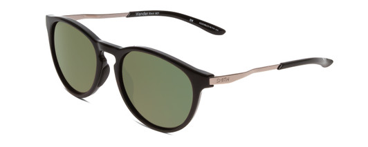 Profile View of Smith Wander Unisex Round Sunglasses Black/ChromaPop Polarized Gray Green 55 mm