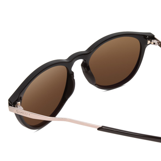 Close Up View of Smith Wander Unisex Round Sunglasses Black/ChromaPop Polarized Gray Green 55 mm