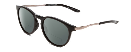 Profile View of Smith Optics Wander Designer Polarized Reading Sunglasses with Custom Cut Powered Smoke Grey Lenses in Gloss Black Unisex Round Full Rim Acetate 55 mm