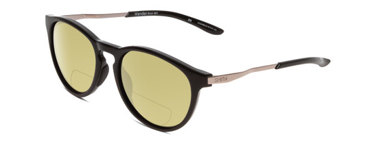 Profile View of Smith Optics Wander Designer Polarized Reading Sunglasses with Custom Cut Powered Sun Flower Yellow Lenses in Gloss Black Unisex Round Full Rim Acetate 55 mm