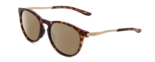 Profile View of Smith Optics Wander Designer Polarized Sunglasses with Custom Cut Amber Brown Lenses in Tortoise Havana Gold Unisex Round Full Rim Acetate 55 mm