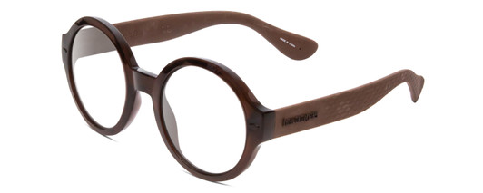 Profile View of Havaianas FLORIPA/M Designer Progressive Lens Blue Light Blocking Eyeglasses in Crystal Brown Unisex Round Full Rim Acetate 51 mm with Progressive Blue Light Lens Functionality illustration laid over the lens