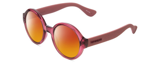 Profile View of Havaianas FLORIPA/M Designer Polarized Sunglasses with Custom Cut Red Mirror Lenses in Crystal Violet Purple Ladies Round Full Rim Acetate 51 mm