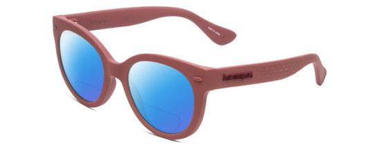Profile View of Havaianas NORONHA/S Designer Polarized Reading Sunglasses with Custom Cut Powered Blue Mirror Lenses in Matte Lavender Purple Ladies Cateye Full Rim Acetate 47 mm