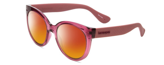 Profile View of Havaianas NORONHA/M Designer Polarized Sunglasses with Custom Cut Red Mirror Lenses in Crystal Bordeaux Violet Purple Ladies Cateye Full Rim Acetate 52 mm