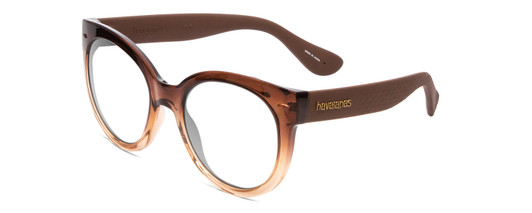 Profile View of Havaianas NORONHA/M Designer Progressive Lens Blue Light Blocking Eyeglasses in Havana Crystal Fade Ladies Cateye Full Rim Acetate 52 mm with Progressive Blue Light Lens Functionality illustration laid over the lens