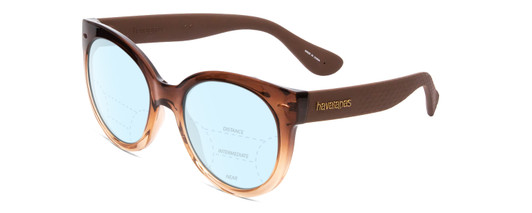 Profile View of Havaianas NORONHA/M Designer Progressive Lens Blue Light Blocking Eyeglasses in Havana Crystal Fade Ladies Cateye Full Rim Acetate 52 mm with Progressive Blue Light Lens Functionality illustration laid over the lens