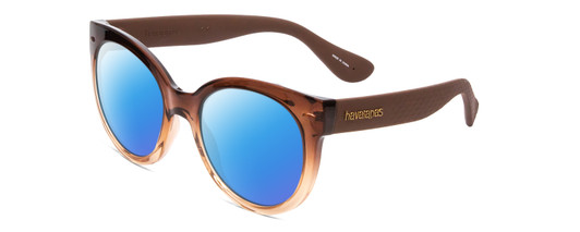 Profile View of Havaianas NORONHA/M Designer Polarized Sunglasses with Custom Cut Blue Mirror Lenses in Havana Crystal Fade Ladies Cateye Full Rim Acetate 52 mm