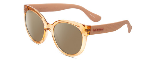 Profile View of Havaianas NORONHA/M Designer Polarized Sunglasses with Custom Cut Amber Brown Lenses in Salmon Crystal Peach Ladies Cateye Full Rim Acetate 52 mm