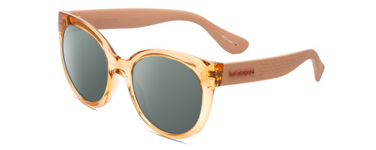 Profile View of Havaianas NORONHA/M Designer Polarized Sunglasses with Custom Cut Smoke Grey Lenses in Salmon Crystal Peach Ladies Cateye Full Rim Acetate 52 mm