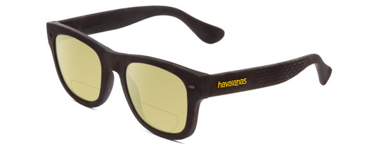 Profile View of Havaianas PARATY/M Designer Polarized Reading Sunglasses with Custom Cut Powered Sun Flower Yellow Lenses in Matte Black Unisex Classic Full Rim Acetate 50 mm