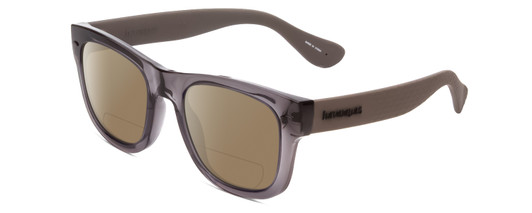 Profile View of Havaianas PARATY/M Designer Polarized Reading Sunglasses with Custom Cut Powered Amber Brown Lenses in Dark Matte Grey Unisex Classic Full Rim Acetate 50 mm
