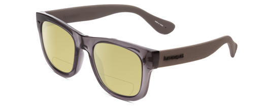 Profile View of Havaianas PARATY/M Designer Polarized Reading Sunglasses with Custom Cut Powered Sun Flower Yellow Lenses in Dark Matte Grey Unisex Classic Full Rim Acetate 50 mm