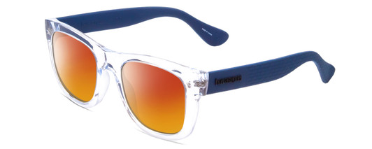 Profile View of Havaianas PARATY/L Designer Polarized Sunglasses with Custom Cut Red Mirror Lenses in Crystal Clear Blue Unisex Classic Full Rim Acetate 52 mm