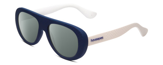 Profile View of Havaianas RIO/M Designer Polarized Sunglasses with Custom Cut Smoke Grey Lenses in Matte Blue White Unisex Retro Full Rim Acetate 54 mm
