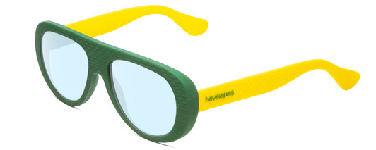 Profile View of Havaianas RIO/M Designer Blue Light Blocking Eyeglasses in Matte Green Yellow Unisex Retro Full Rim Acetate 54 mm