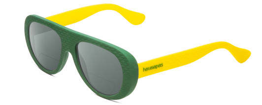 Profile View of Havaianas RIO/M Designer Polarized Reading Sunglasses with Custom Cut Powered Smoke Grey Lenses in Matte Green Yellow Unisex Retro Full Rim Acetate 54 mm