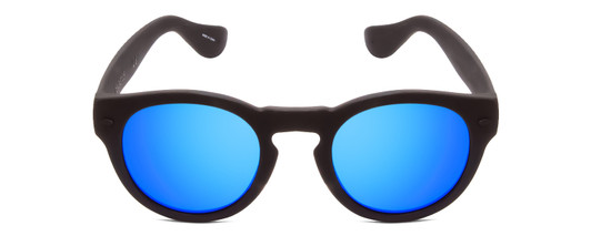 Front View of Havaianas TRANCOSO/M Round Sunglasses Matte Black & Blue Multi-Layer Mirror 49mm