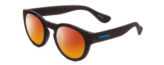 Profile View of Havaianas TRANCOSO/M Designer Polarized Sunglasses with Custom Cut Red Mirror Lenses in Matte Black Unisex Round Full Rim Acetate 49 mm