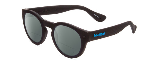 Profile View of Havaianas TRANCOSO/M Designer Polarized Reading Sunglasses with Custom Cut Powered Smoke Grey Lenses in Matte Black Unisex Round Full Rim Acetate 49 mm